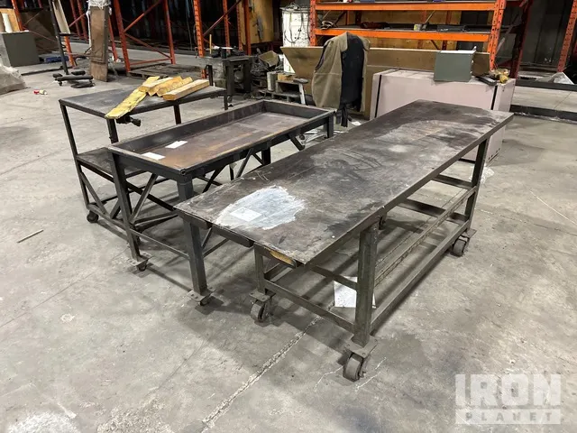 Quantity of (3) Metal Shop Tables Rolling Shop Tables
