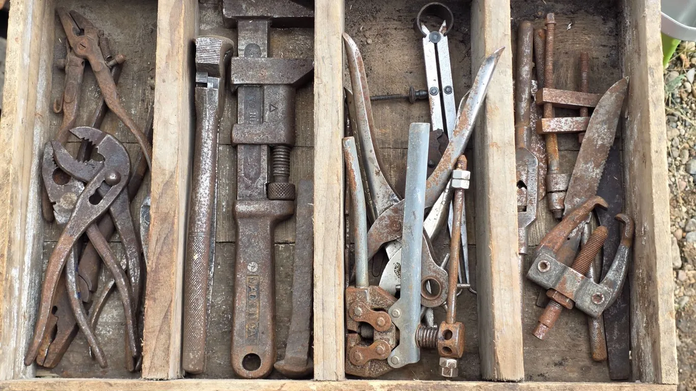 Antique tools wrenches, gear puller