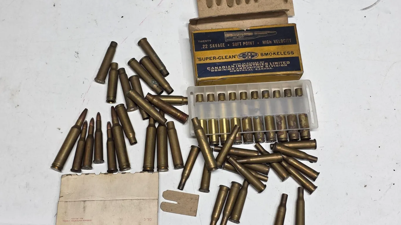 Vintage Dominion .22 Savage High Power Brass Casings, Loaded Ammo, etc. **PAL REQUIRED**