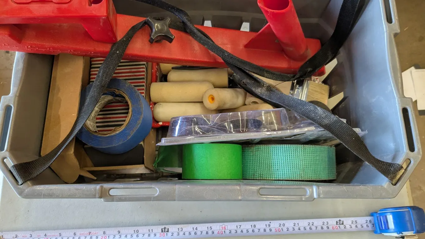 *OFFSITE* Bin of Assorted Painting Supplies