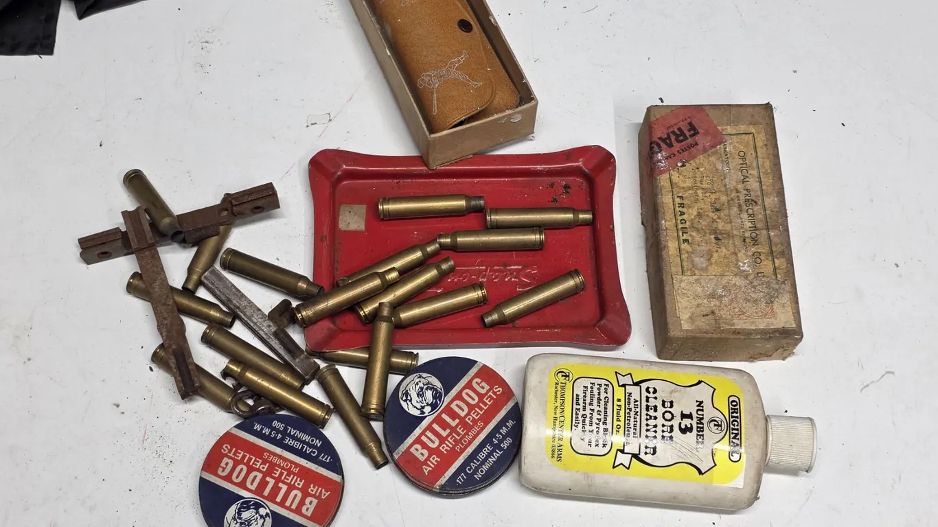 Misc. Lot - Snap-on Tray, Bore Cleaner, Bulldog Tins, .308 Brass, etc.