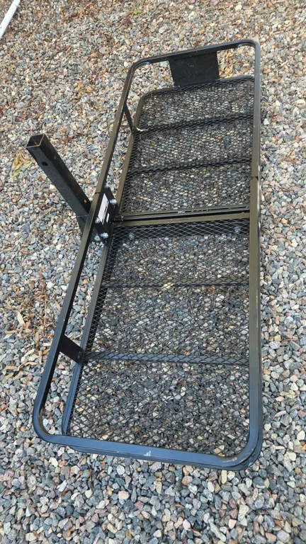 RV Fold Up Cargo Carrier. Fits in Regular Hitch Receiver. Assembled but never used (sold camper).
