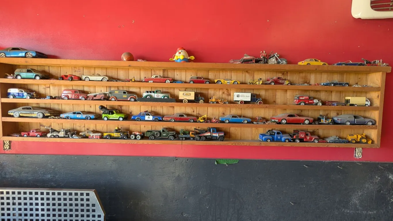 *OFFSITE* Wooden Shelf w/ Toy Car Collection
