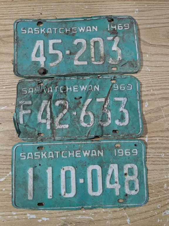3- 1969 sask license plates