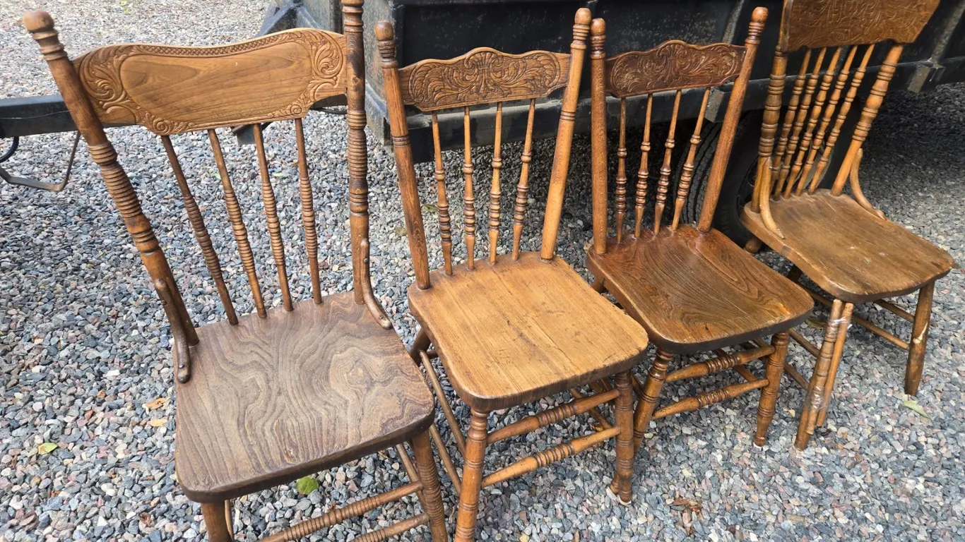 (4) Unmatched Press Back Chairs (One Needs Base Work)