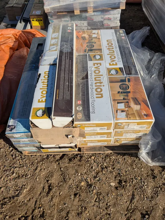 Pallet Lot - (10) Boxes Hardwood & (4) Boxes Vinyl Flooring