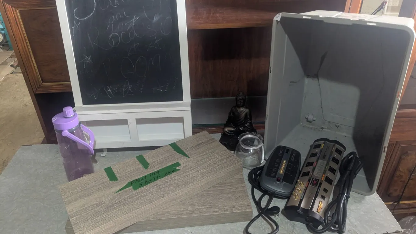 Misc. Home Décor etc. Lot – (2) New Floating Shelves, Mini Chalkboard, Surge Protector, etc