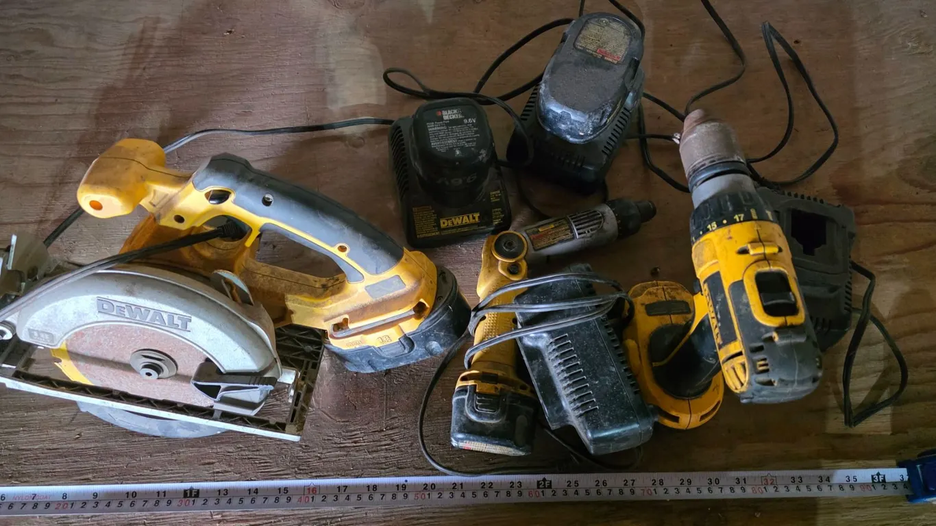 Dewalt power tools, circular saw, drill, chargers, batteries- most work- saw not tested