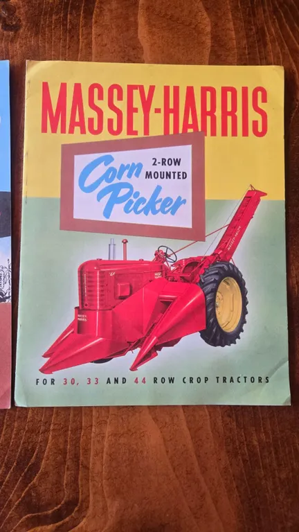 (2) 1940’s Massey Harris Corn Row Picker Brochures. Great Colour & Graphics.