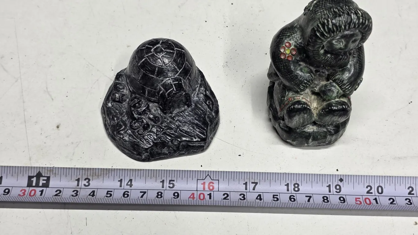 (2) Wolf Soapstone Carvings: Inuit & Igloo