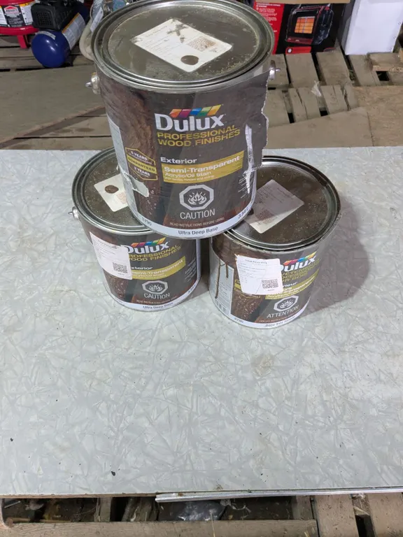 (3) Gallons Dulux Wood Stain, ST-2026 Teak (2 Unused, 1 Barely Used)