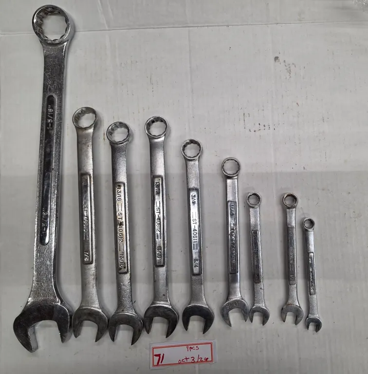 (9) Craftsman 12-point Wrenches, 3/8” to 1 5/16”