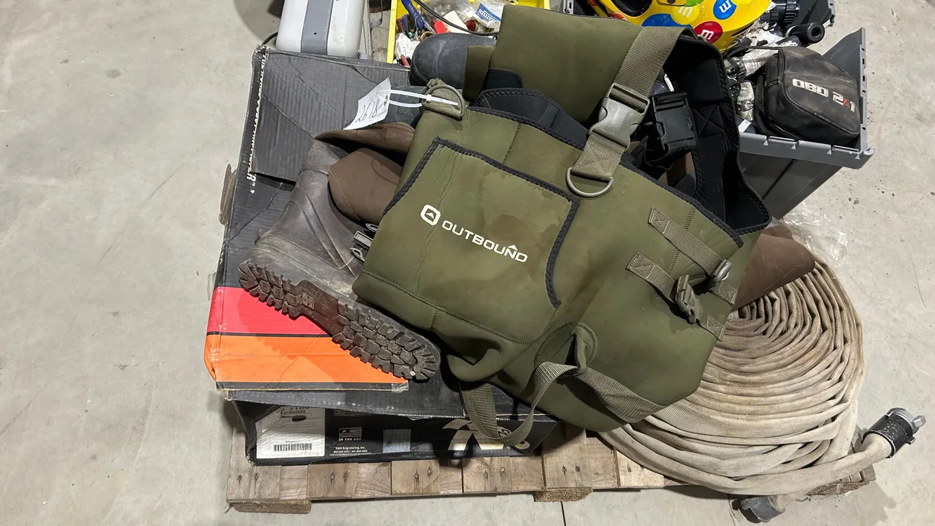 Hip Waders, Motor Cross Helmet & Misc. Items