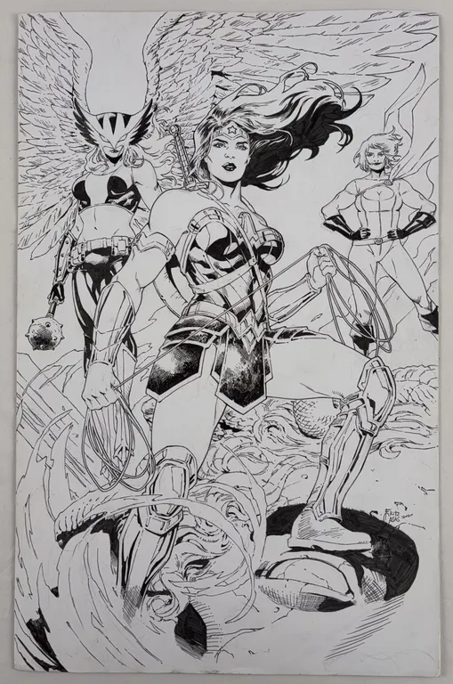 Wonder Woman, Hawkgirl & Power Girl Original Art by Fritz Casas