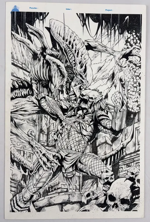Predator Original Art by JC Fabul w/ Jeffrey Huet Inks