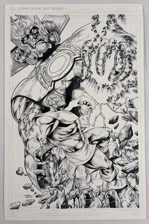 Galactus vs Thanos Original Art by JC Fabul w/ Jeffrey Huet Inks.
