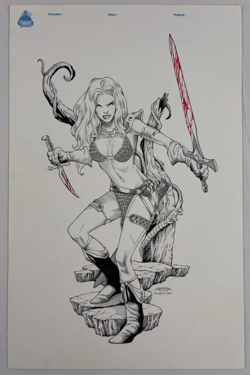 Red Sonja Original Art Abrera w/ Huet Inks