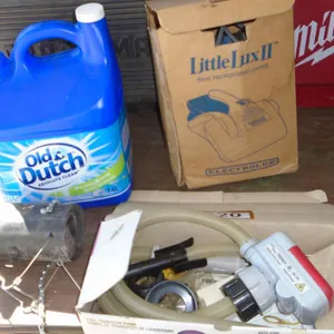 Fuel Transfer Pump; Mole Trap; Electrolux Hand Vac; 7.4L Jug of “Morning Breeze” Absolute Clean