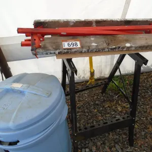 L/O Workmate, 2 Sawhorses, Rubbermaid Garbage Can