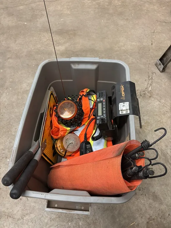 Pilot Truck Bundle with: 2 Way Radio, Roof Mount Magnetic Orange LED Beacon Lights, and Stop / Slow Moving Signs