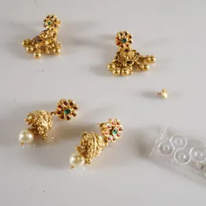 Lot of (2) Sets of 22k Yellow Gold Earrings w/Colored Stones & Pearl Like Beads, Weight 49.6g