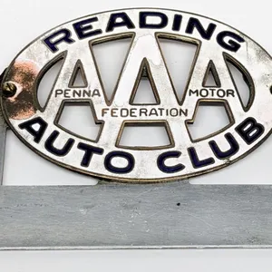 PORCELAIN ENAMEL LICENSE PLATE TOPPER SIGN TRIPLE A AAA READING AUTO CLUB PENNA MOTOR FEDERATION (PENNSYLVANIA)