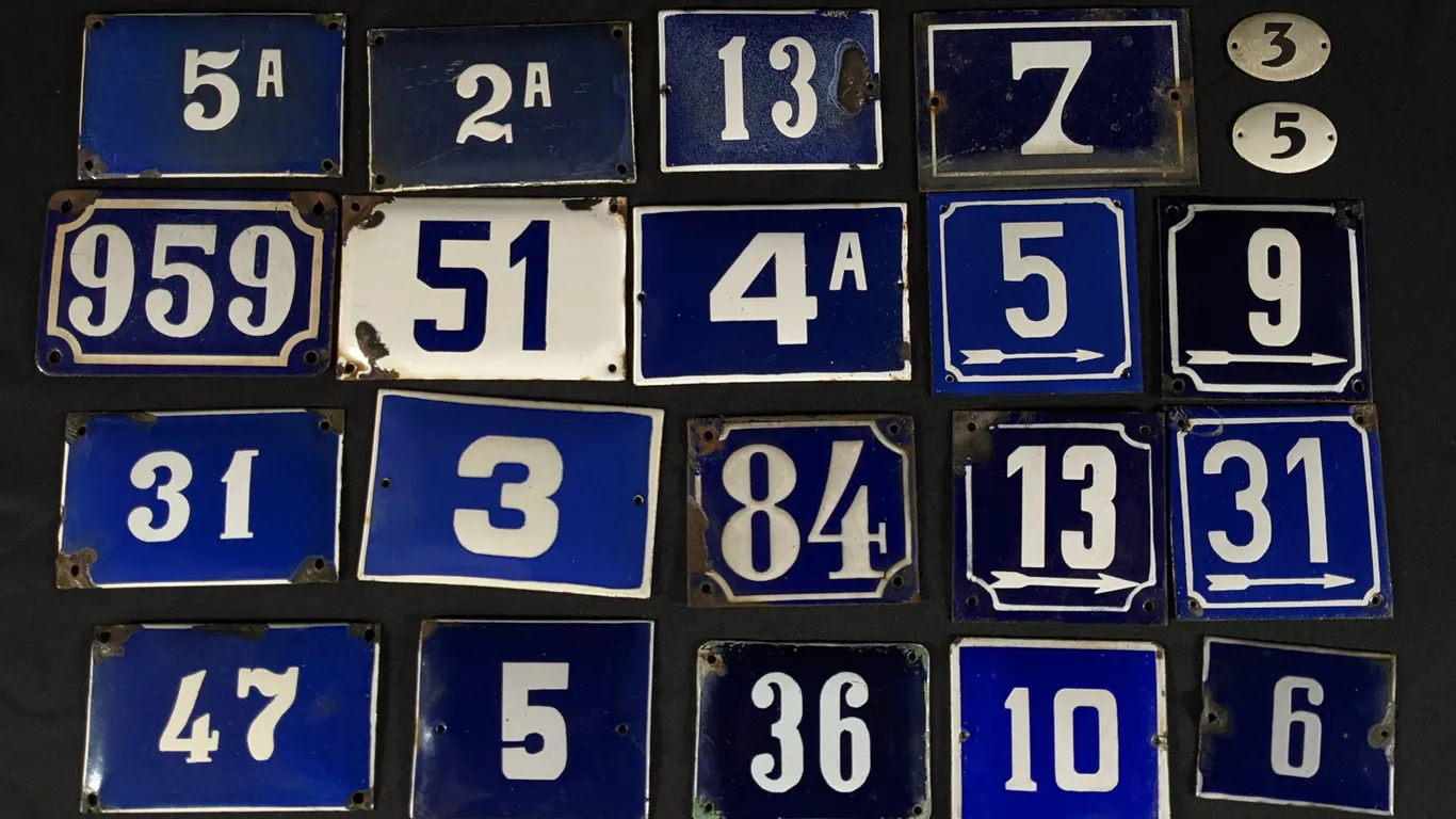 20+ ANTIQUE-VINTAGE PORCELAIN NUMBER SIGNS STREET ADDRESS ROAD MILES ETC