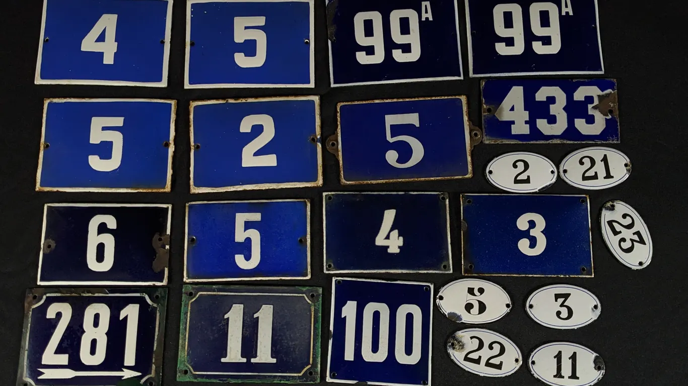 20+ ANTIQUE-VINTAGE PORCELAIN NUMBER SIGNS STREET ADDRESS ROAD MILES ETC