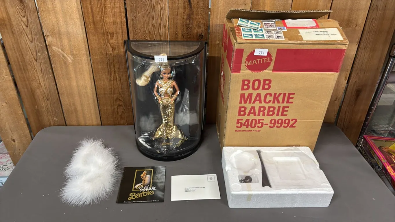 VINTAGE 1990 BOB MACKIE BARBIE WITH STAND *IN ORIGINAL BOX WITH SHIPPING BOX*