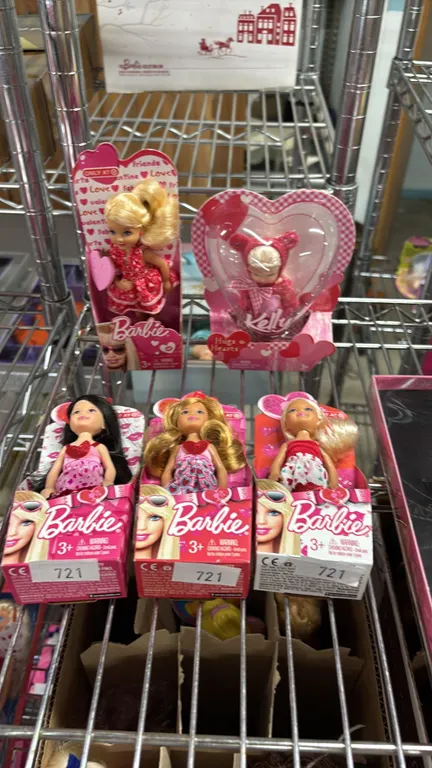 VINTAGE HUGS & HEARTS KELLY DOLL & (4) ASST. VINTAGE TARGET EXCLUSIVE BARBIES *IN ORIGINAL BOXES*