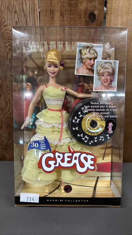 VINTAGE 2008 30 YEAR ANNIVERSARY GREASE SANDY BARBIE W/MUSICAL DOLL STAND *IN ORIGINAL BOX*