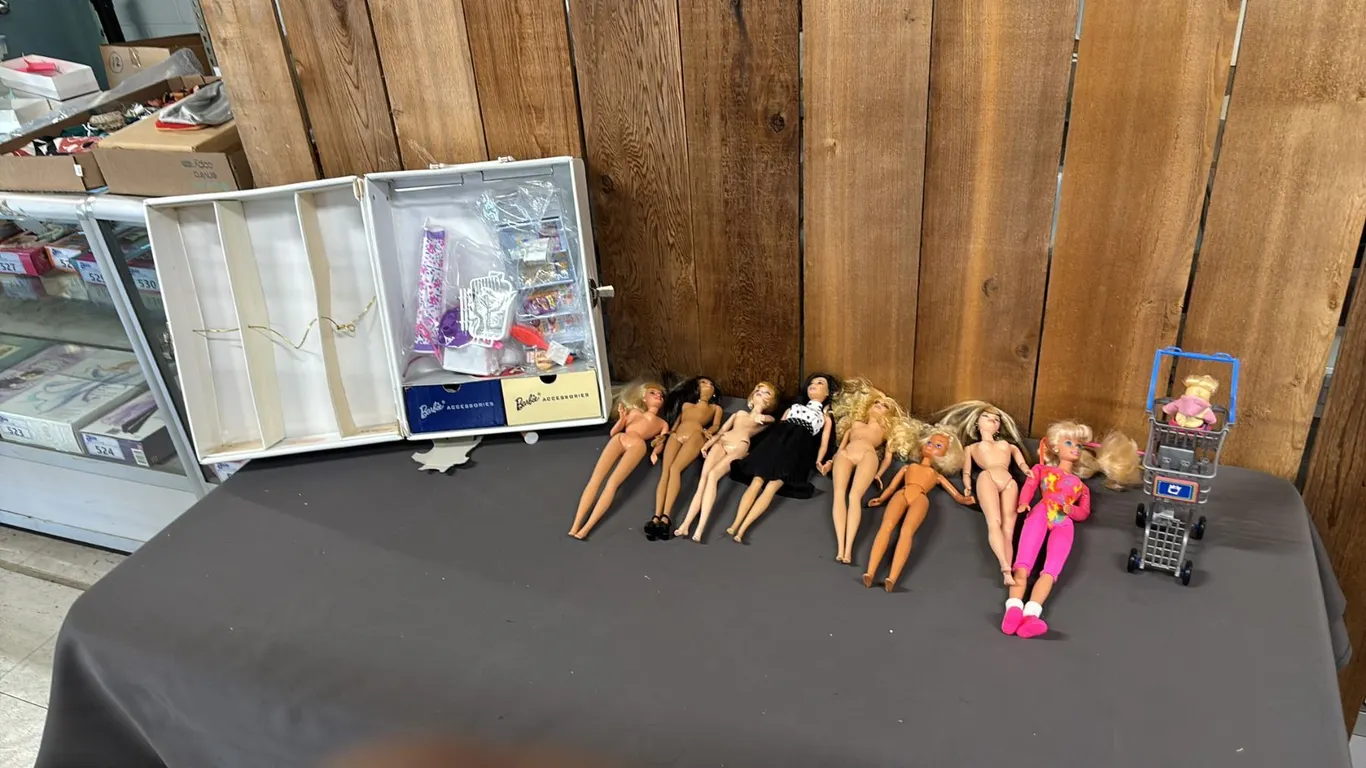 ASSORTED VINTAGE BARBIES IN VINTAGE VINYL WORD OF BARBIE DOLL TRUNK