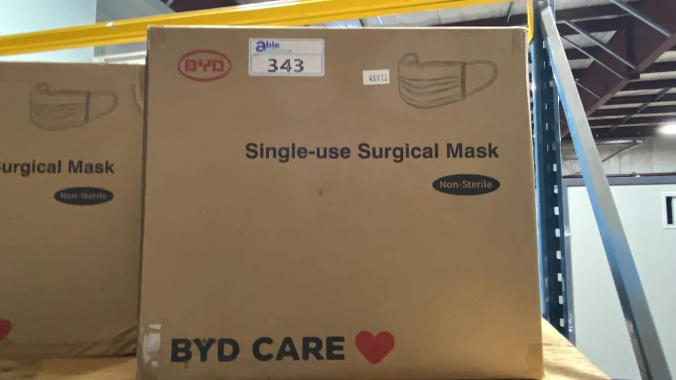 BOX OF BYD SINGLE-USE COMMERCIAL SURGICAL MASKS