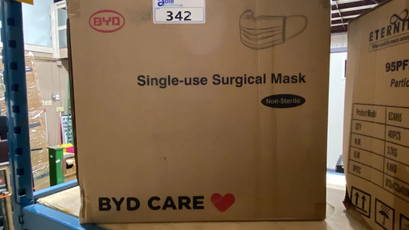 BOX OF BYD SINGLE-USE COMMERCIAL SURGICAL MASKS