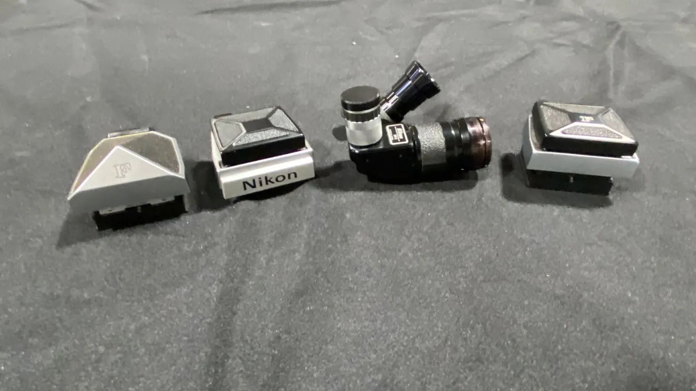 NIKON DR-3 RIGHT ANGLE FINDER, NIKON DW-1 FINDER, NIKON MODEL 1 FINDER & NIKON DE-1 F2 PRISM FINDER