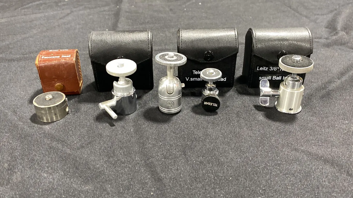 LEITZ 3/8" NO.14104 SMALL BALL HEAD, TELESAR 1/4" V.SMALL BALL HEAD, SCHIANSKY 360 MINI TRIPOD BALL