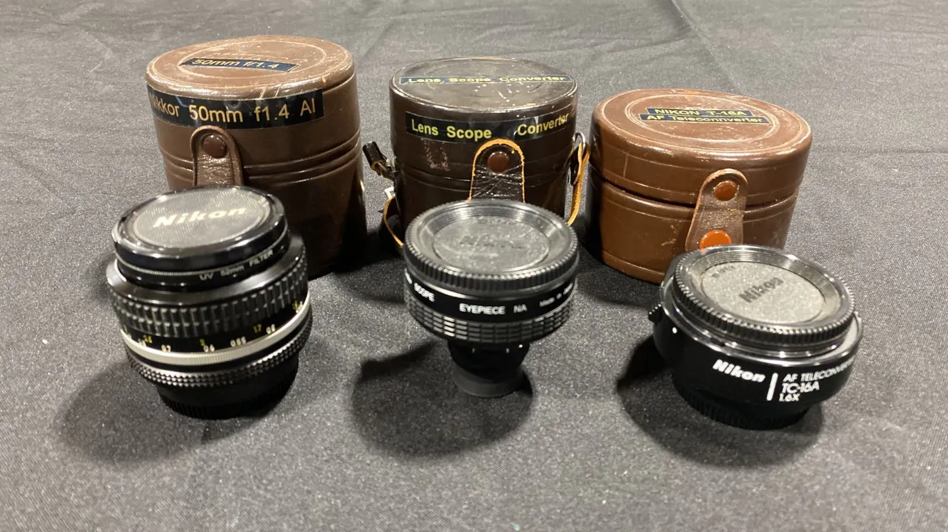 NIKON T-16A 1.6X AF TELECONVERTER, KENKO LENS SCOPE CONVERTER & NIKON NIKKOR 50MM F/1.4 AI LENS