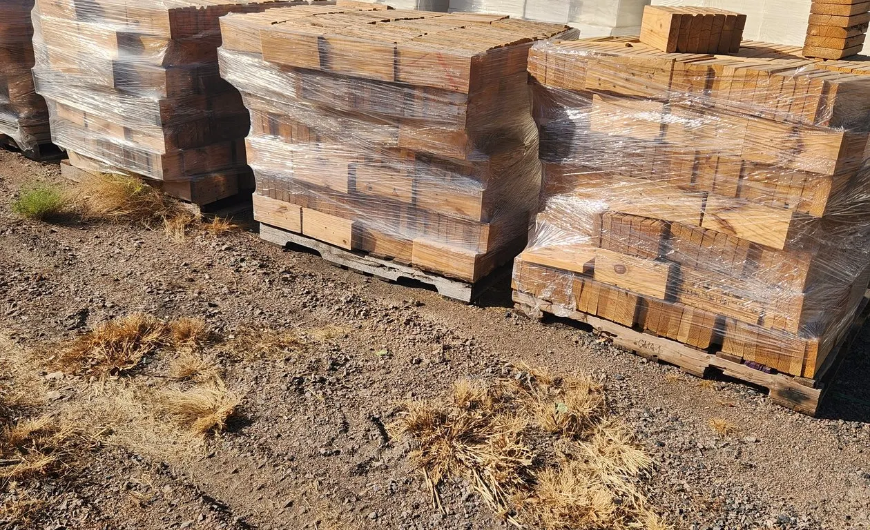 3-PALLETS OF WOOD BLOCKING NAILED TOGETHER (RANDOM PALLETS, STOCK PHOTO)