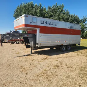 1993 BBB GN Trailer w/20' UHaul Van body, w/rollup door and slide out aluminum ramp. 2-7,000 lb. axles w/16" 10 ply tires
