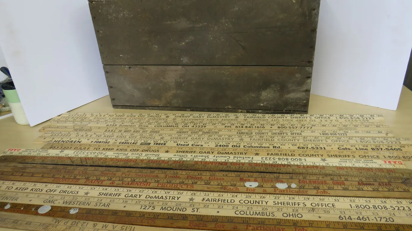 Wooden Box with Yardsticks