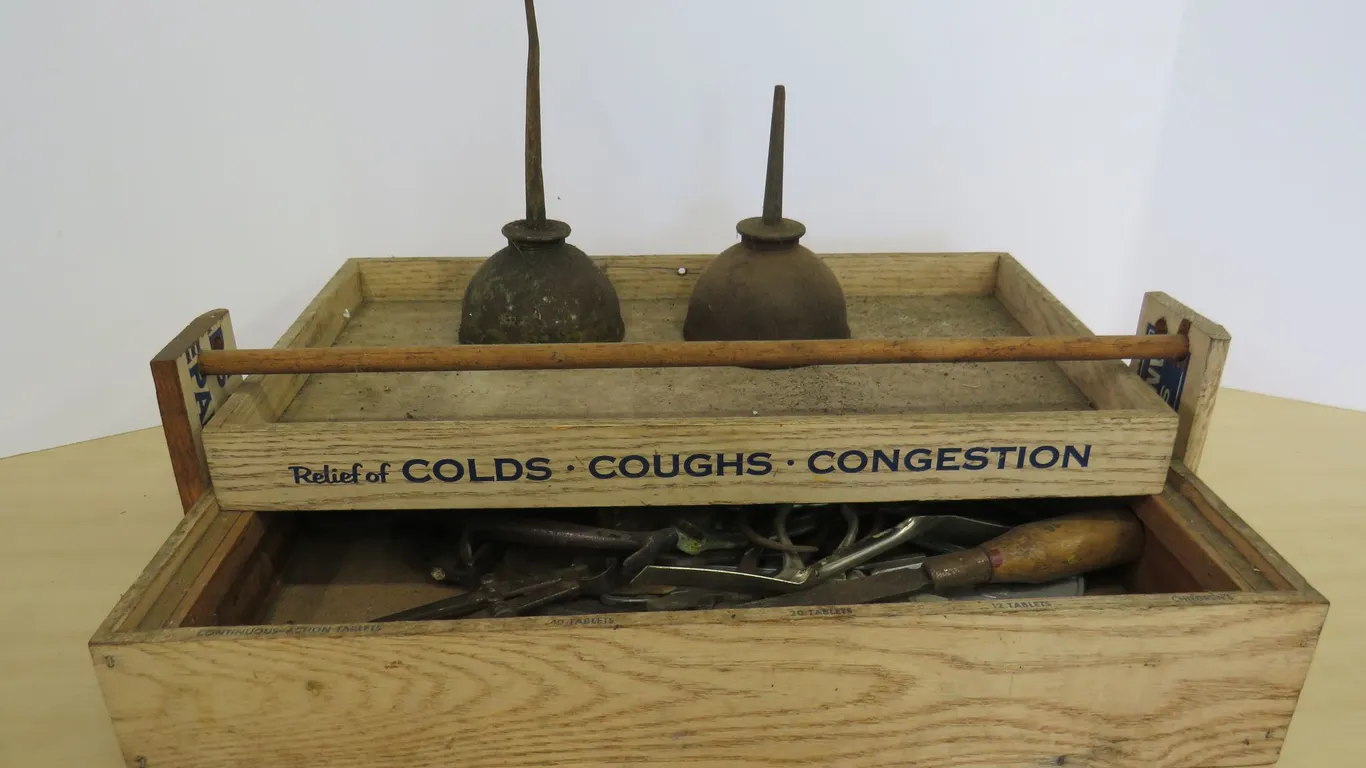 Vintage Tools in Wooden Display