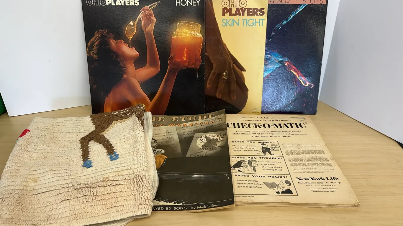 Vintage Records, Sheet Music, Rug,