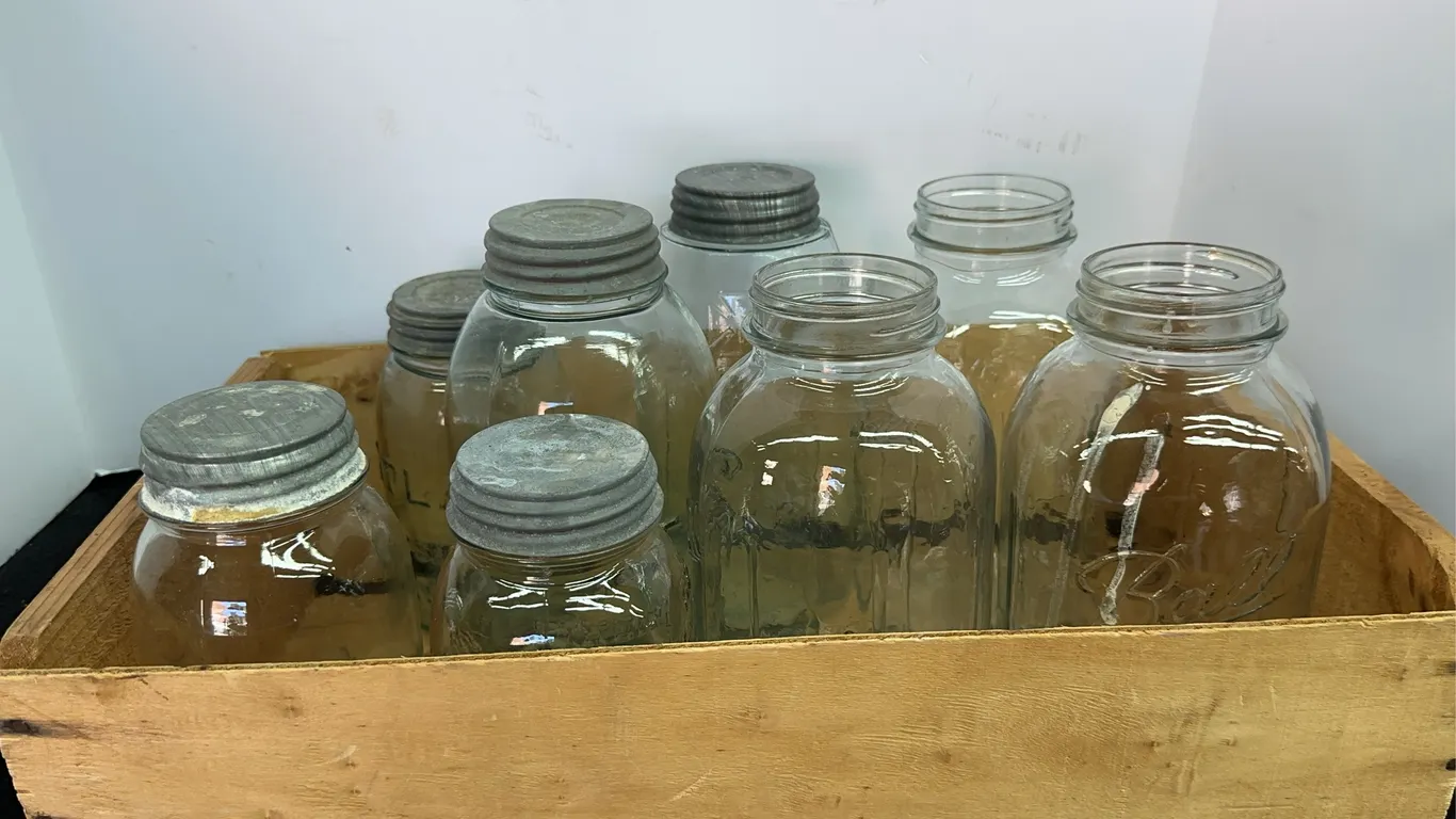 Wooden Box with Canning Jars