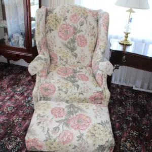 Floral Wingback Chair & Ottoman