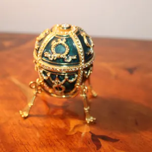 Green Faberge Rose Egg Trinket Box