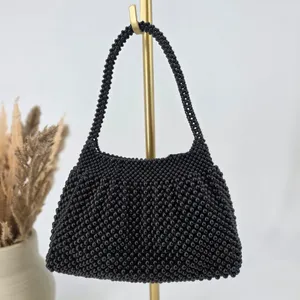 Vintage Style Black Beaded Mini Handbag Evening Bag Top Handle Purse