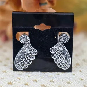 Vintage W Germany Marcasite Style Silver Tone Fan Wing Clip On Earrings