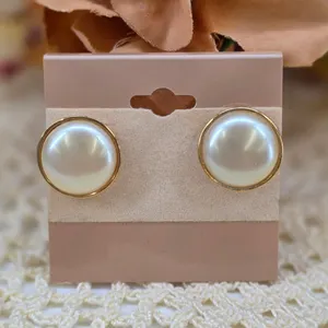 Vintage Monet Gold Tone Faux Pearl Cabochon Button Stud Earrings