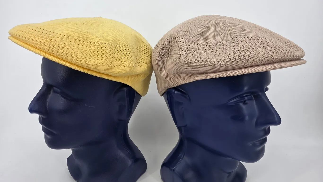 2pc Kangol Tropic Flat Cap Bundle Yellow Tan L/XL and Small Mens Hats