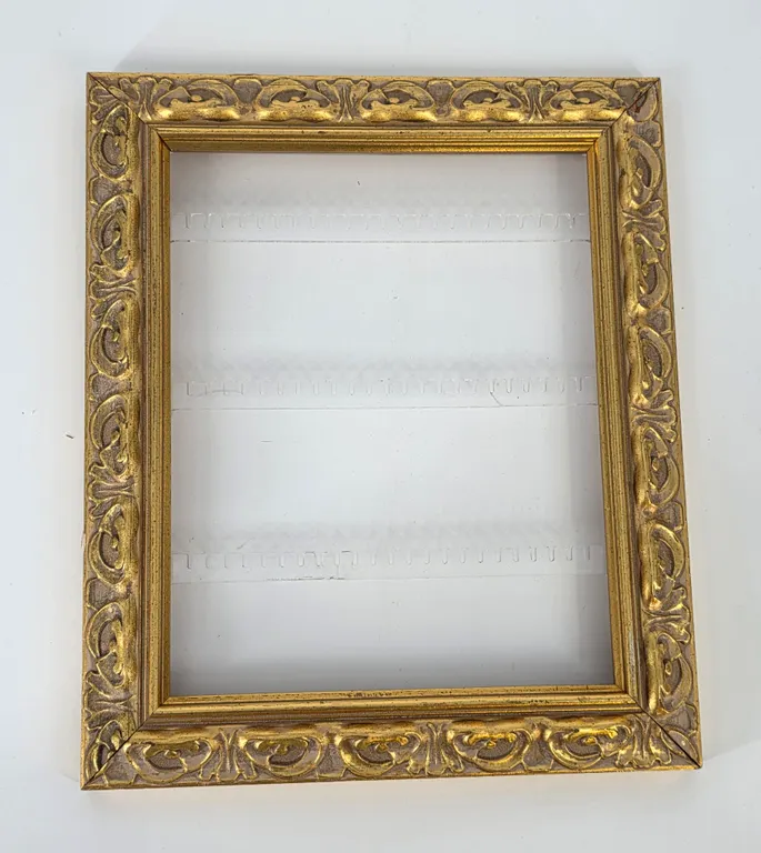 Gold Frame Jewelry Display with Clear Plastic Strips for Jewelry